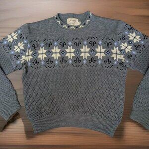 Vintage Jersild Womens Sweater M Gray Waffle Knit Australian Zephyr Wool Cottage